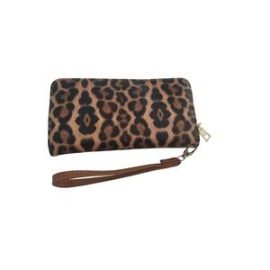 Untamed Luxe Leopard Print Wristlet Wallet Zip Around Organizer Brown Tan